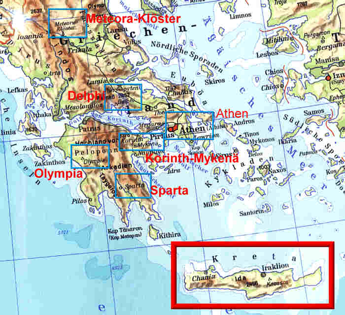Reisekarte Sehenswürdigkeiten Landkarte Griechenland